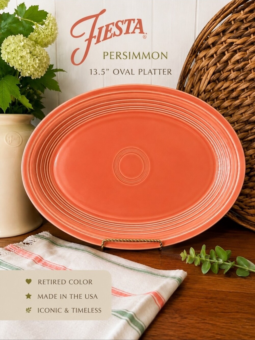 Vintage Fiesta Persimmon 13.5” Oval Serving Platter Retired Homer Laughlin USA